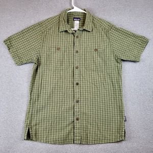 Patagonia Shirt Adult Medium Green Checkered Button Up Short Sleeves Hemp Mens